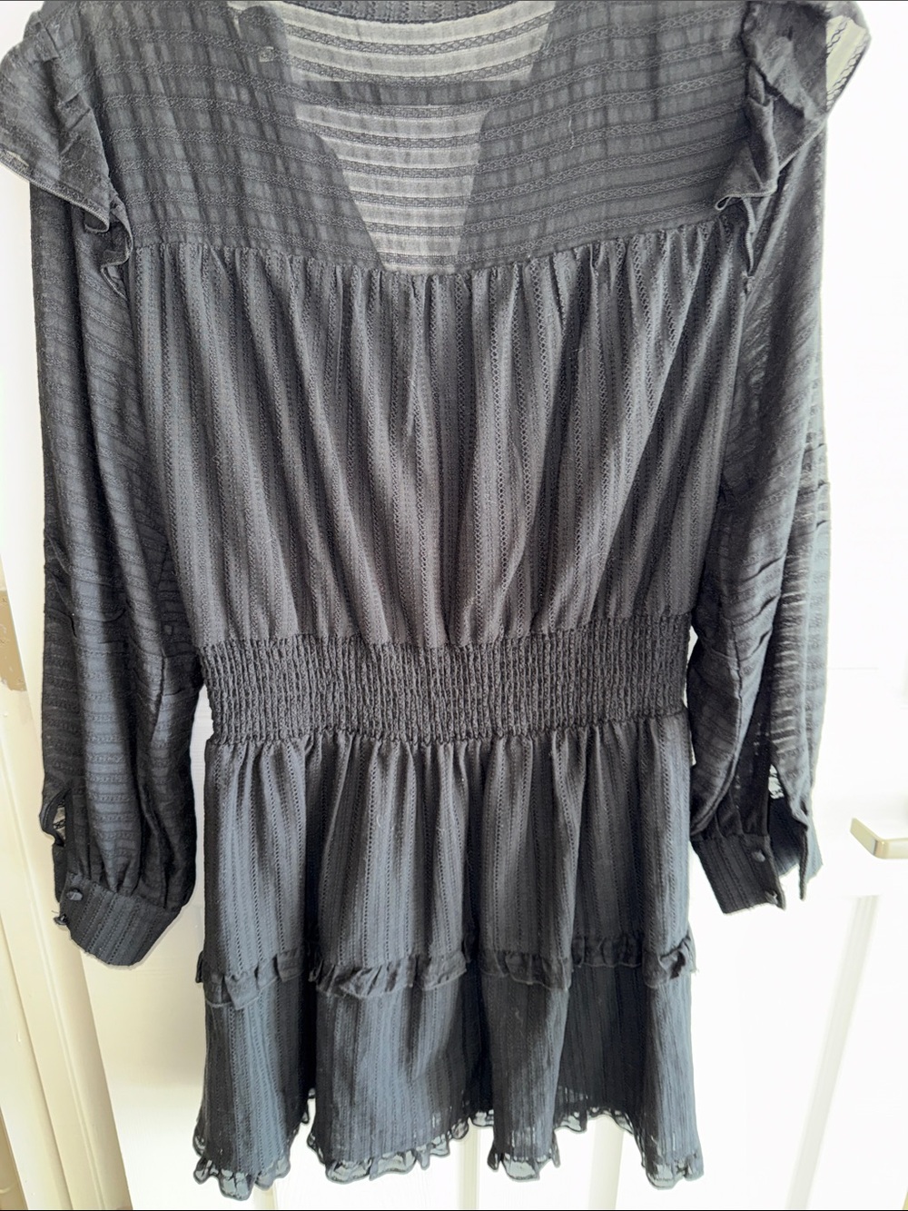 Women’s Black Smocked Waist Long Sleeve Dress - Picture 5 of 10